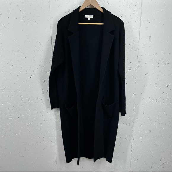 J. Crew Women’s size Medium EllaBlack Open Front Long Heavy Knit Sweater Blazer - Picture 2 of 14